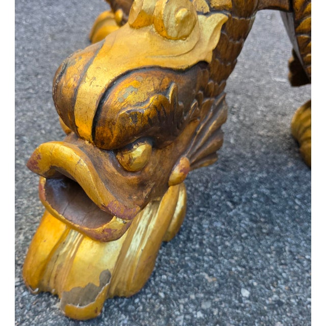 Transparent Monumental Chinese Chippendale Style Carved Giltwood Opposing Dragon Center/Breakfast Table With 48-Inch Glass Top, Mid-20th Century For Sale - Image 8 of 17