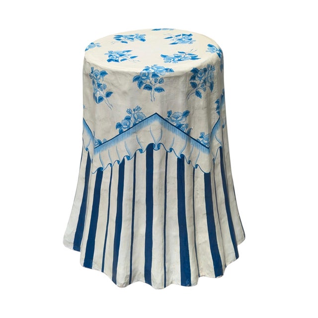 Mackenzie Childs Vintage Trompe Loeil Hand Painted Skirted Side Table For Sale - Image 4 of 17