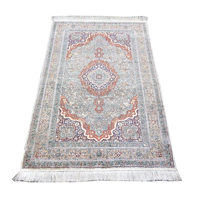 1980s Vintage Sino-Persian Hereke Silk 3x5 Ivory, Red & Purple Handmade Area Rug #1144265 For Sale - Image 5 of 16