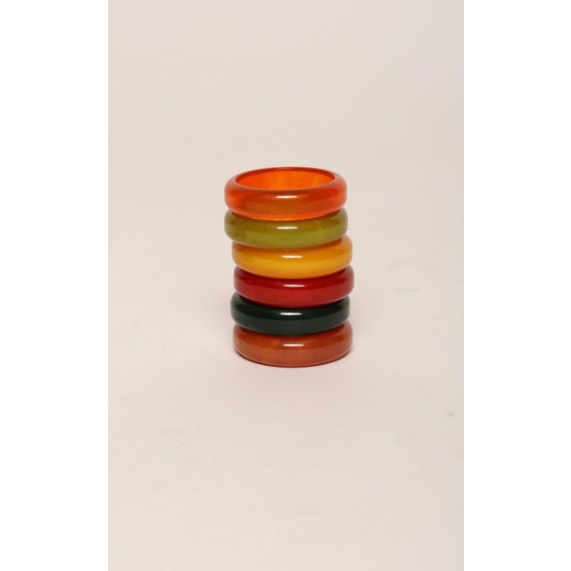 Plastic 1930s Art Deco Multi-Color Bakelite Napkin Rings - Set of Six For Sale - Image 7 of 16