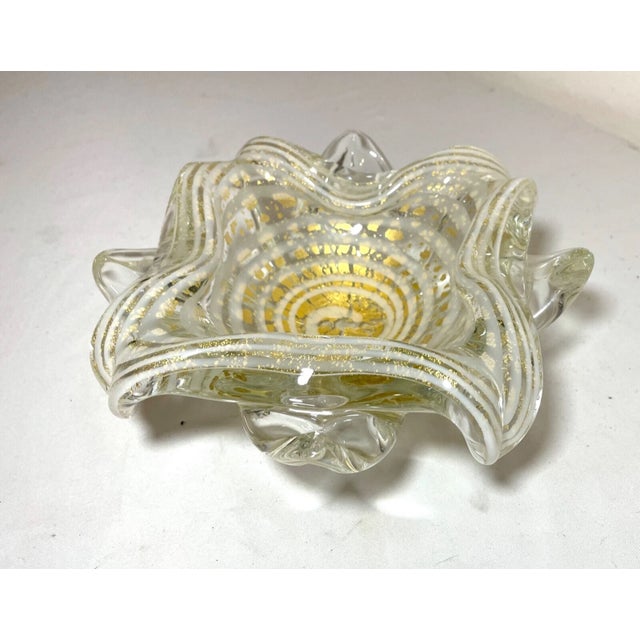 Vintage Blown Murano Venetian Art Glass Cigarette Cigar Gold Ashtray Italian For Sale - Image 11 of 12