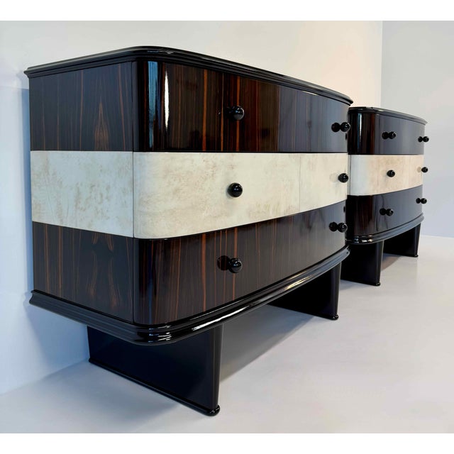 1940s Twin Parchment and Exotic Wood Dressers, 1940s, Set of 2 For Sale - Image 5 of 17