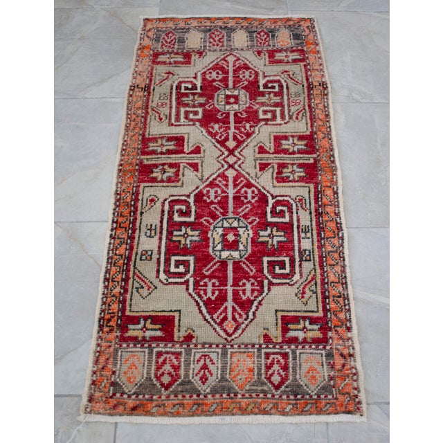 1960s Hand Knotted Door Mat, Entryway Rug, Bath Mat, Kitchen Decor, Small Rug, Turkish Rug - 22"x47" For Sale - Image 12 of 12