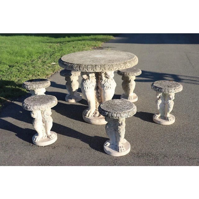 Early 20th Century Garden Table and Stools, Set of 7 For Sale - Image 6 of 11