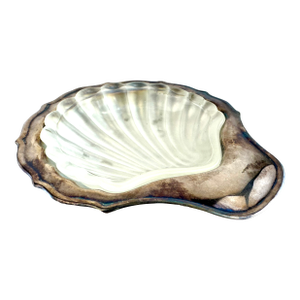 Mid-Century Silver and Glass Shell-Form Dish