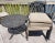 Ebony Vintage Cast Aluminum Patio Table & 4 Armchairs With Cushions Set For Sale - Image 8 of 9