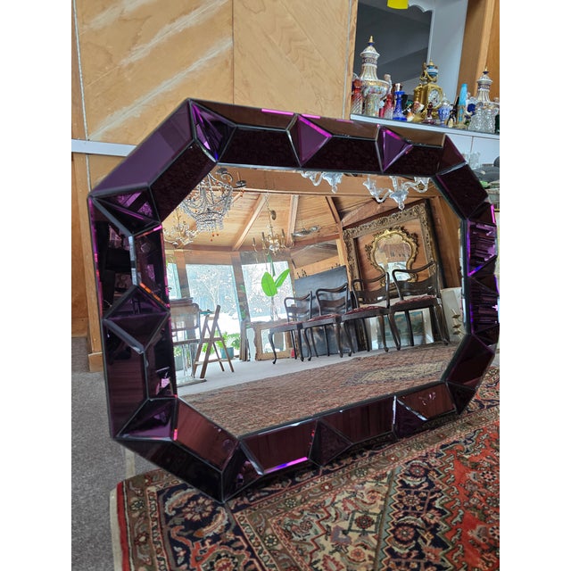 1990s Mid Century Modern Style Amethyst Glass Beveled Mirror For Sale - Image 5 of 15