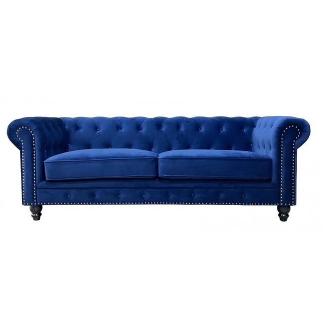 Contemporary Chester Premium Three-Seater Sofa in Navy Blue Velvet by Europa Antiques For Sale - Image 3 of 5