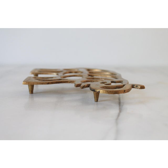 Mid-Century Modern Vintage Brass Elephant Trivet Footed Hot Plate Dish Holder For Sale - Image 3 of 8