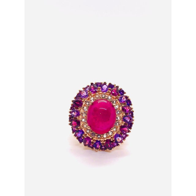 Late 20th Century Bochic “Capri” Vintage Ruby, White Topaz & Amehtyst Ring — 18K Gold & Silver For Sale - Image 5 of 11