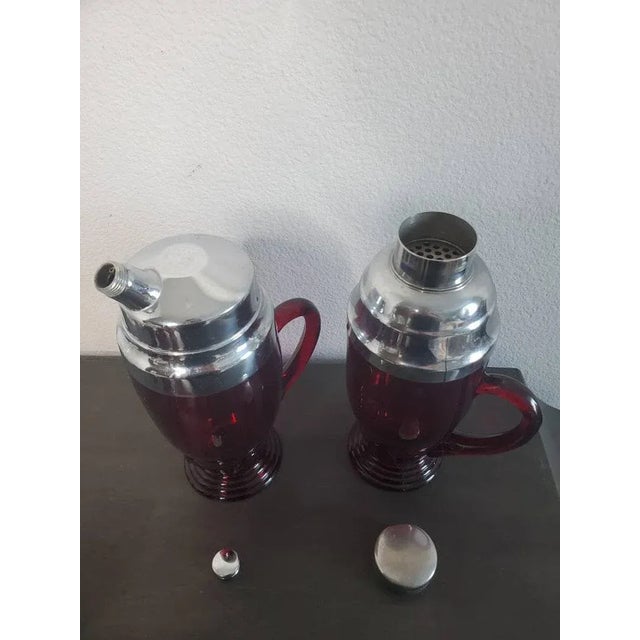 Antique American Art Deco 10 Piece Ruby Red Glass Bar Set For Sale - Image 4 of 11