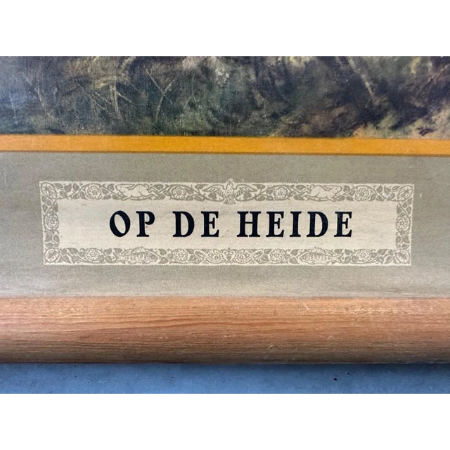 Decorative linen school card. Title: On the heath. Signed and signed by M.A. Koekkoek. from the series 'Animals in their...