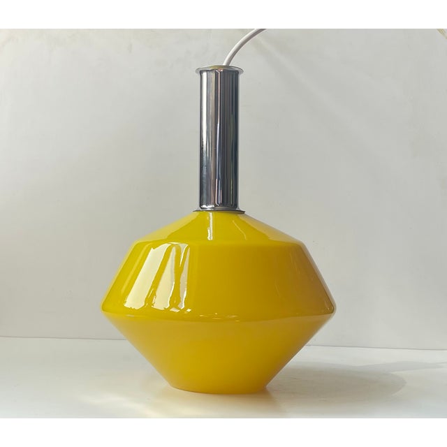 Vintage Italian Pendant Lamp in Yellow Glass and Chrome Plating, 1970s For Sale - Image 11 of 11