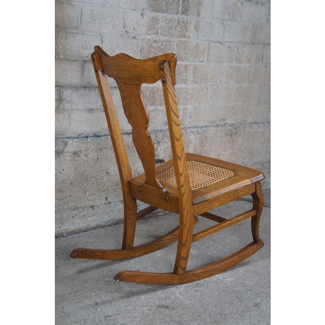 Antique Victorian Stomps Burkhardt Quartersawn Oak Caned Rocker Rocking
