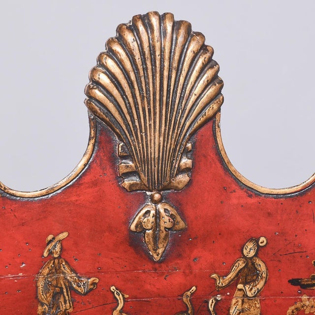 Wood Georgian Chinoiserie Red Lacquer Wall Mirror – London 1741 For Sale - Image 7 of 10