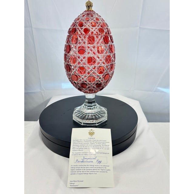 A magnificent Fabergé Royal Court Collection Imperial Bonbonnière Egg, crafted in brilliant hand-cut crystal with richly...