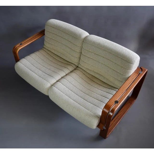 Mid-Century Modern Ecru and Wooden Frame 2-Seater Sofa attributed to Giroflex, 1970s For Sale - Image 12 of 13