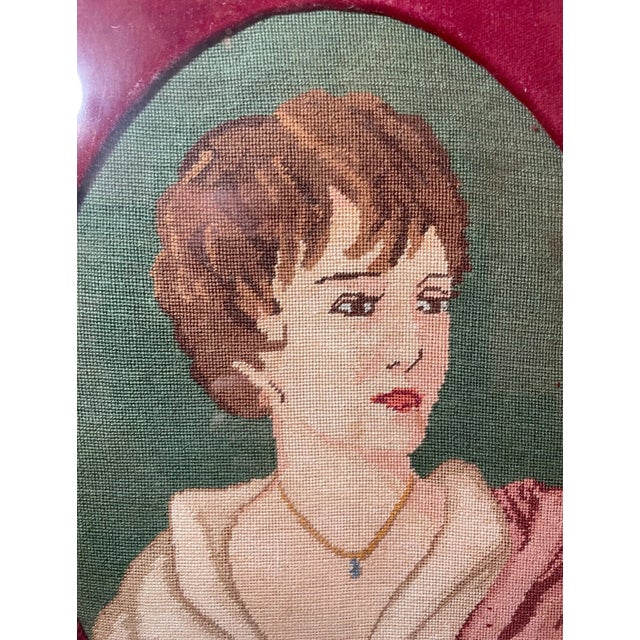 Victorian Antique 1800's Victorian Hand Embroidered Figural Lady Needlepoint Portrait Art For Sale - Image 3 of 8