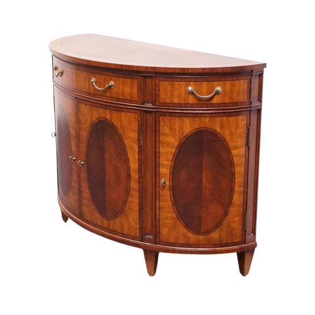 Ethan Allen Ethan Allen Townhouse Collection Traditional Hepplewhite Revival Mahogany Inlaid 50" Demilune Console / Buffet 30-6205 For Sale - Image 4 of 18