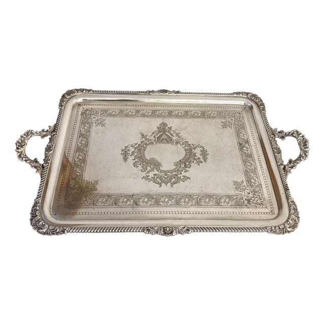 Large Antique Edwardian Silver Plated Tray, 1900 For Sale