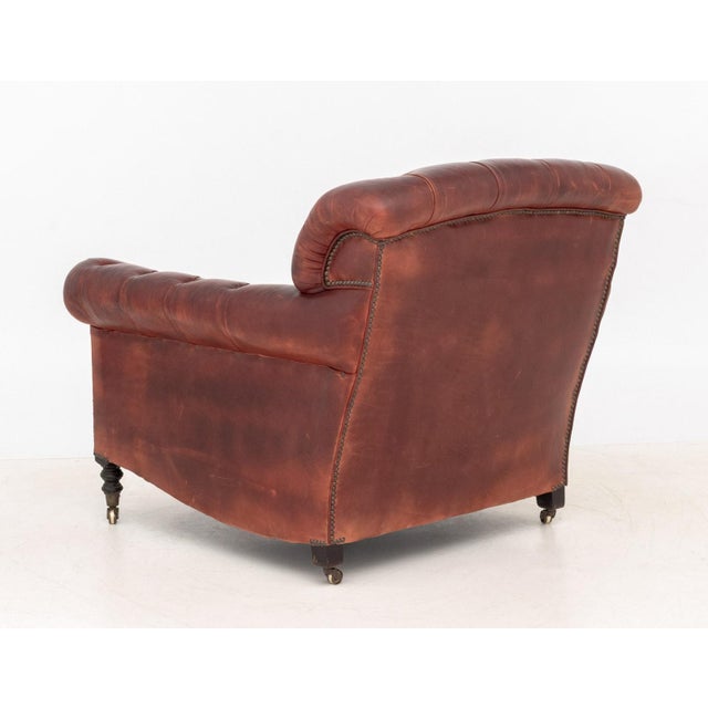 Metal George Smith Red Leather Upholstered Club Chair For Sale - Image 7 of 7