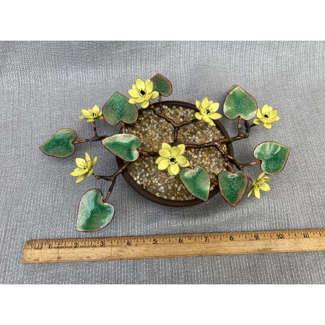 Green Vintage Enamel Potted Floral Arrangement For Sale - Image 8 of 12