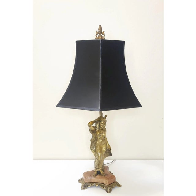 Single French Ormolu Egyptian Table Lamp With Black Hex Shade For Sale - Image 9 of 9