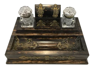 19th Century Victorian Calamander Wood Inkwell Set