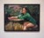 In Repose by Matt Talbert | Oil on panel of a woman sitting at a table in a green outfit For Sale