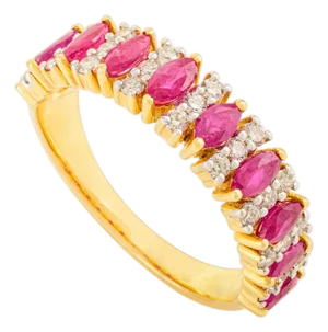 14k Yellow Gold Marquise Ruby and Diamond Chunky Ring Size 7