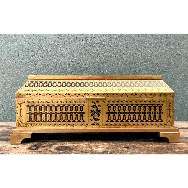 Vintage Brass Inlaid Decorative Box For Sale - Image 4 of 12