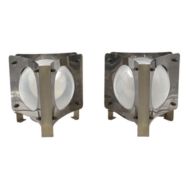 Space Age Glass and Aluminum Table Lamps, Italy, 1970s, Set of 2 For Sale