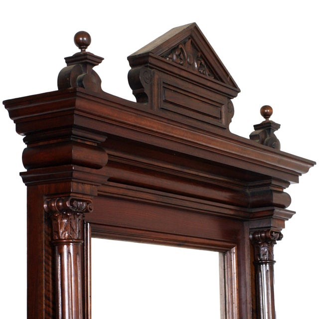 Italian Carved Walnut Dressing Cabinet with Mirror and Marble Top, 19th Century, Set of 2 For Sale - Image 6 of 15