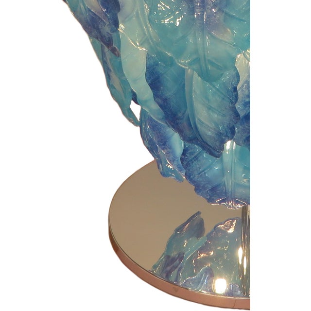 Fabio Ltd Italian Delicatezza Chrome Blue Murano Glass Leaves Table by Fabio LTD For Sale - Image 4 of 4