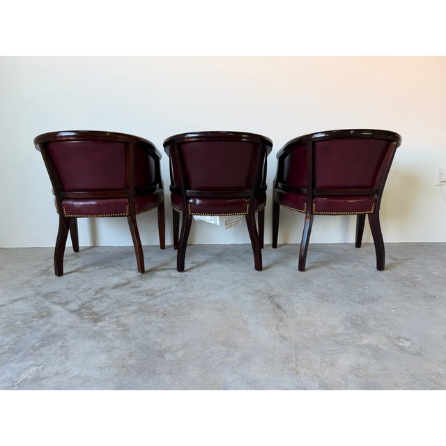 Burgundy Vintage Hickory Leather Hollywood Regency Style Dining Chairs - Set of 6 For Sale - Image 8 of 17