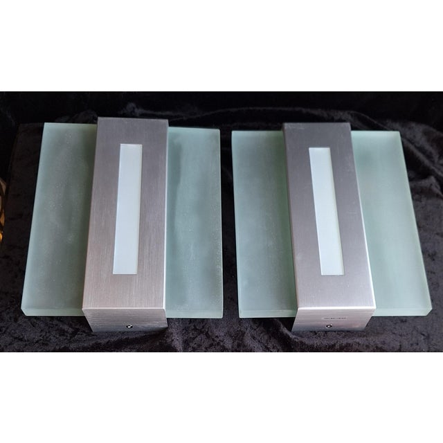 Silver Vintage Wall Lamps with Metal Housing and Frosted Glass Blocks, 2000s, Set of 2 For Sale - Image 8 of 9