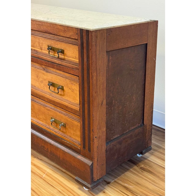 Antique Beveled Marble Top Wood Three Drawer Eastlake Commode For Sale - Image 11 of 15