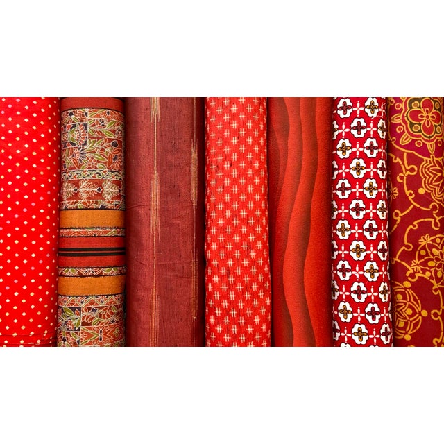 Mid 20th Century Vintage Kimono Silk Blend by the Yard Red With Diamond Shape Dots For Sale - Image 5 of 5