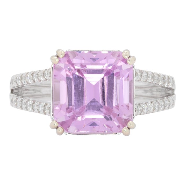 6.4Ct Natural Kunzite Ring With Natural Diamonds Accents: Solid 14k Gold, Size 6.75 For Sale