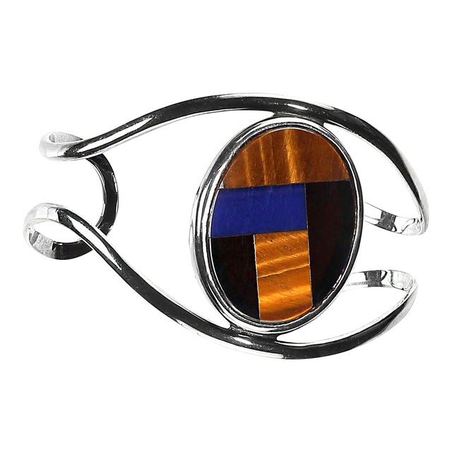 1980s Mosaic Oval Sitting Sterling Silver Bracelet For Sale