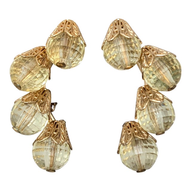 Vintage 1950s Signed Napier Yellow Disco Ball Clip Earrings-2 Pieces For Sale