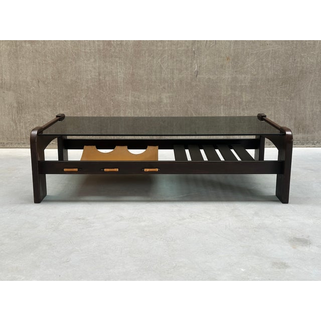 Mid-Century Modern Wenge Magazine Holder in Smoked Glass For Sale - Image 6 of 12