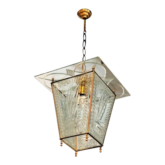 1950s Mid Century Modern Italian Green Glass Lantern For Sale