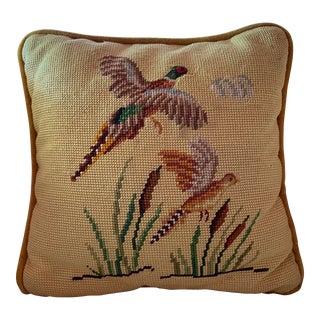 Vintage Pheasant Needlepoint Pillow For Sale