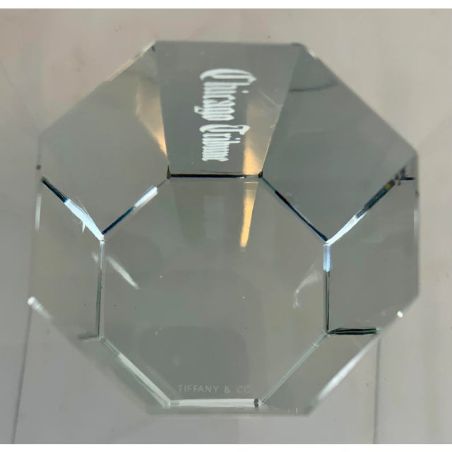 Transparent Vintage Tiffany&Co “Chicago Tribune” Crystal Parerweght. For Sale - Image 8 of 9