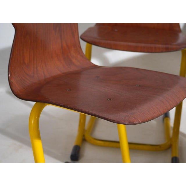 Industrial Vintage Yellow Dining Room Chairs, 1950, Set of 4 For Sale - Image 3 of 12