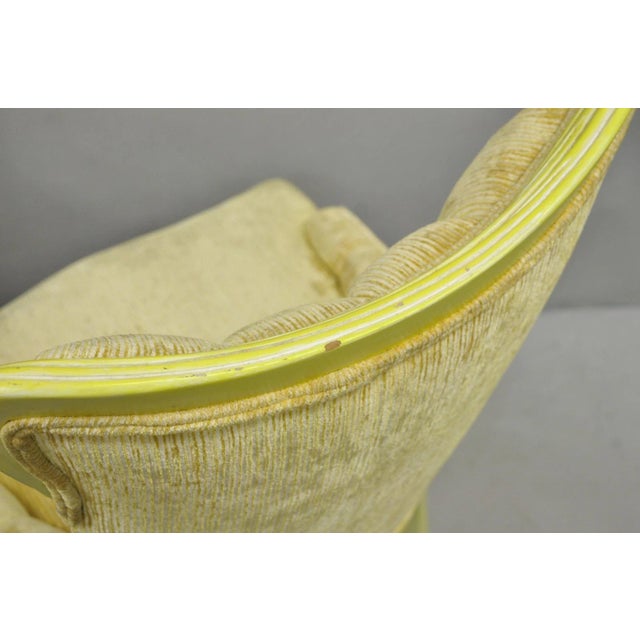 Vintage French Hollywood Regency Yellow Tufted Drape Carved Side Chairs - A Pair For Sale - Image 10 of 16