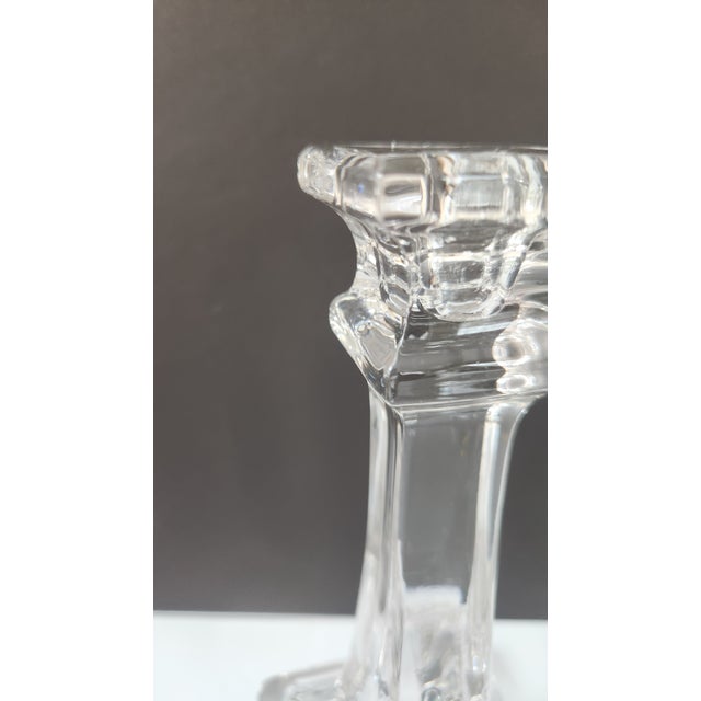 1940s Pair of Mid-Century Art Deco Style Pressed Glass Candlesticks, 7.25” For Sale - Image 12 of 13