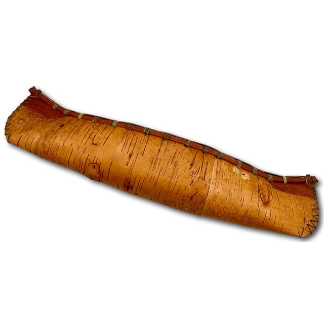 Vintage Very Nicely Completely Hand Made Northeastern Maine Indian Style Birch Bark Canoe Model - Replica - 23 Inches Long For Sale - Image 15 of 18