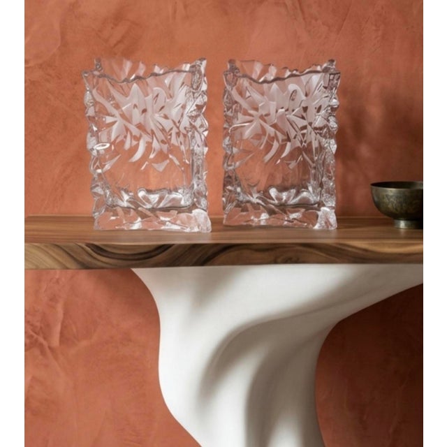 Rosenthal Pair of Vintage Rosenthal Studio-Line Crystal Paper Bag Vases, Germany, 7″ For Sale - Image 4 of 13